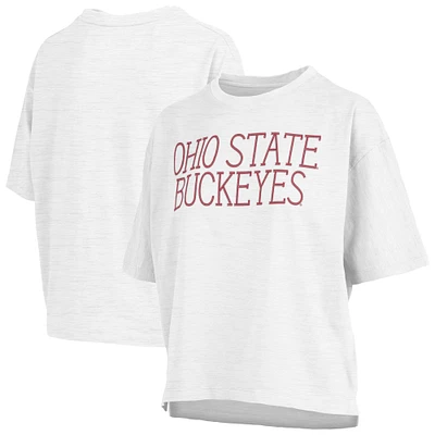 Women's Pressbox White Ohio State Buckeyes Motley Crew Chain Stitch Slub Waist Length Boxy T-Shirt