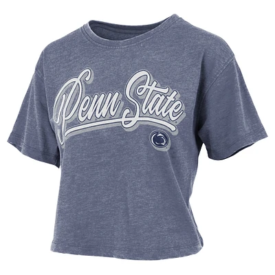 Women's Pressbox Navy Penn State Nittany Lions Team Script Harlow Vintage Waist Length T-Shirt