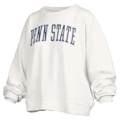 Women's Pressbox White Penn State Nittany Lions Janise Sequin Waist Length Oversized Pullover Sweatshirt