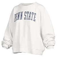 Women's Pressbox White Penn State Nittany Lions Janise Sequin Waist Length Oversized Pullover Sweatshirt