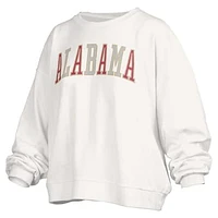 Women's Pressbox White Alabama Crimson Tide Janise Sequin Waist Length Oversized Pullover Sweatshirt