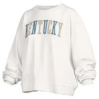 Women's Pressbox White Kentucky Wildcats Janise Sequin Waist Length Oversized Pullover Sweatshirt