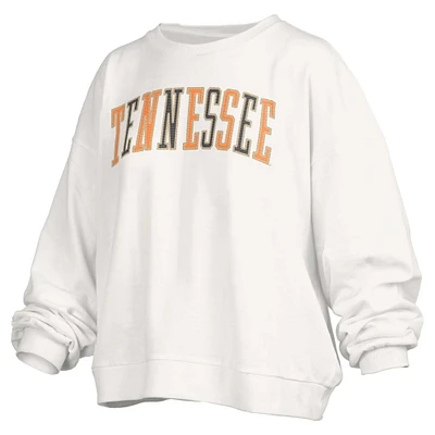 Women's Pressbox White Tennessee Volunteers Janise Sequin Waist Length Oversized Pullover Sweatshirt