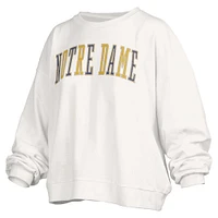 Women's Pressbox White Notre Dame Fighting Irish Janise Sequin Waist Length Oversized Pullover Sweatshirt