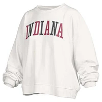 Women's Pressbox White Indiana Hoosiers Janise Sequin Waist Length Oversized Pullover Sweatshirt