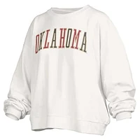 Women's Pressbox White Oklahoma Sooners Janise Sequin Waist Length Oversized Pullover Sweatshirt