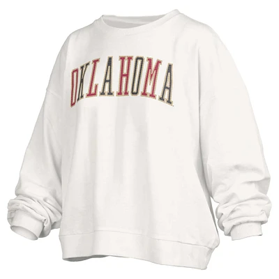 Women's Pressbox White Oklahoma Sooners Janise Sequin Waist Length Oversized Pullover Sweatshirt