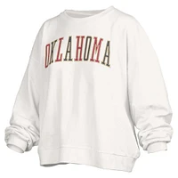 Women's Pressbox White Oklahoma Sooners Janise Sequin Waist Length Oversized Pullover Sweatshirt