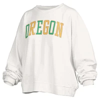 Women's Pressbox White Oregon Ducks Janise Sequin Waist Length Oversized Pullover Sweatshirt