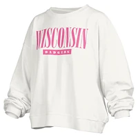Women's Pressbox White Wisconsin Badgers Sutton Janise Waist Length Oversized Pullover Sweatshirt