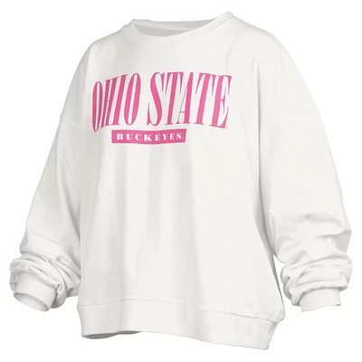 Women's Pressbox White Ohio State Buckeyes Sutton Janise Waist Length Oversized Pullover Sweatshirt