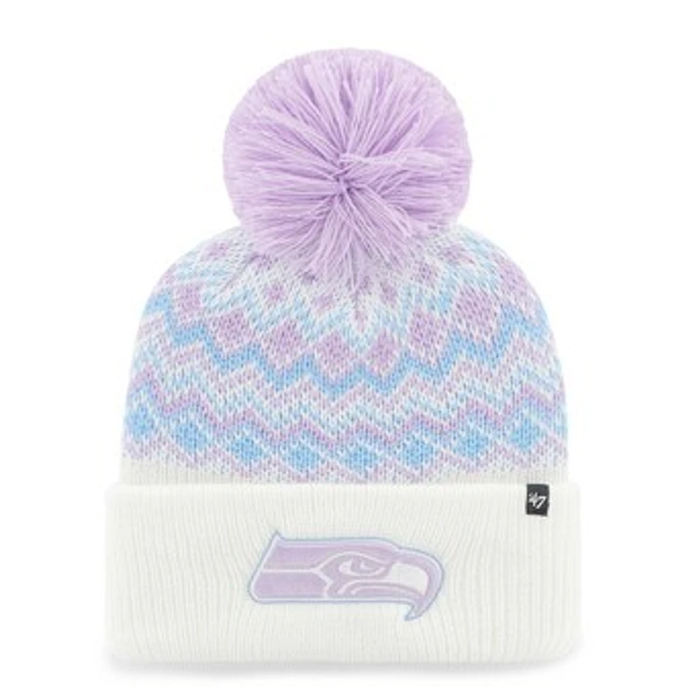 Girls Youth '47  White Seattle Seahawks Elsa Cuffed Knit Hat with Pom