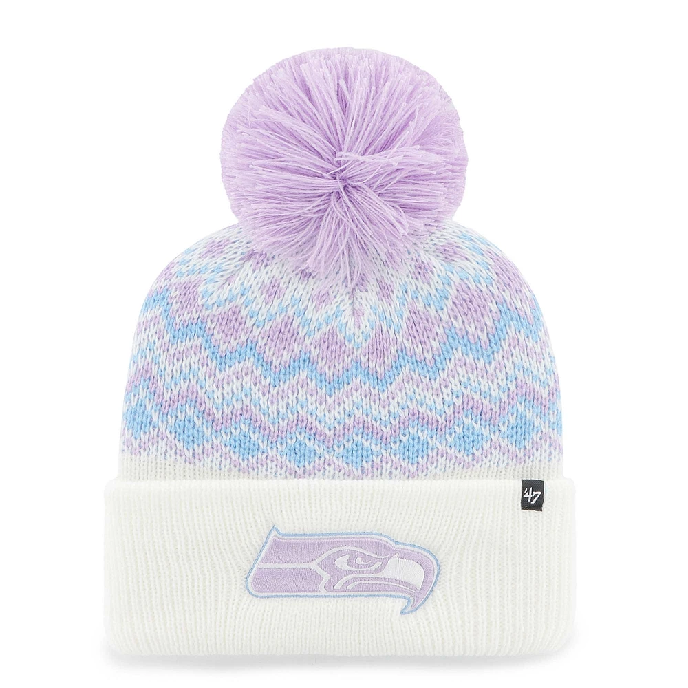 Girls Youth '47  White Seattle Seahawks Elsa Cuffed Knit Hat with Pom