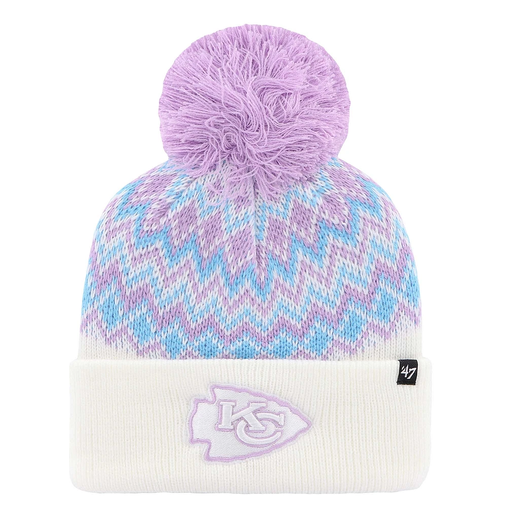 Girls Youth '47  White Kansas City Chiefs Elsa Cuffed Knit Hat with Pom