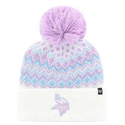 Girls Youth '47  White Minnesota Vikings Elsa Cuffed Knit Hat with Pom