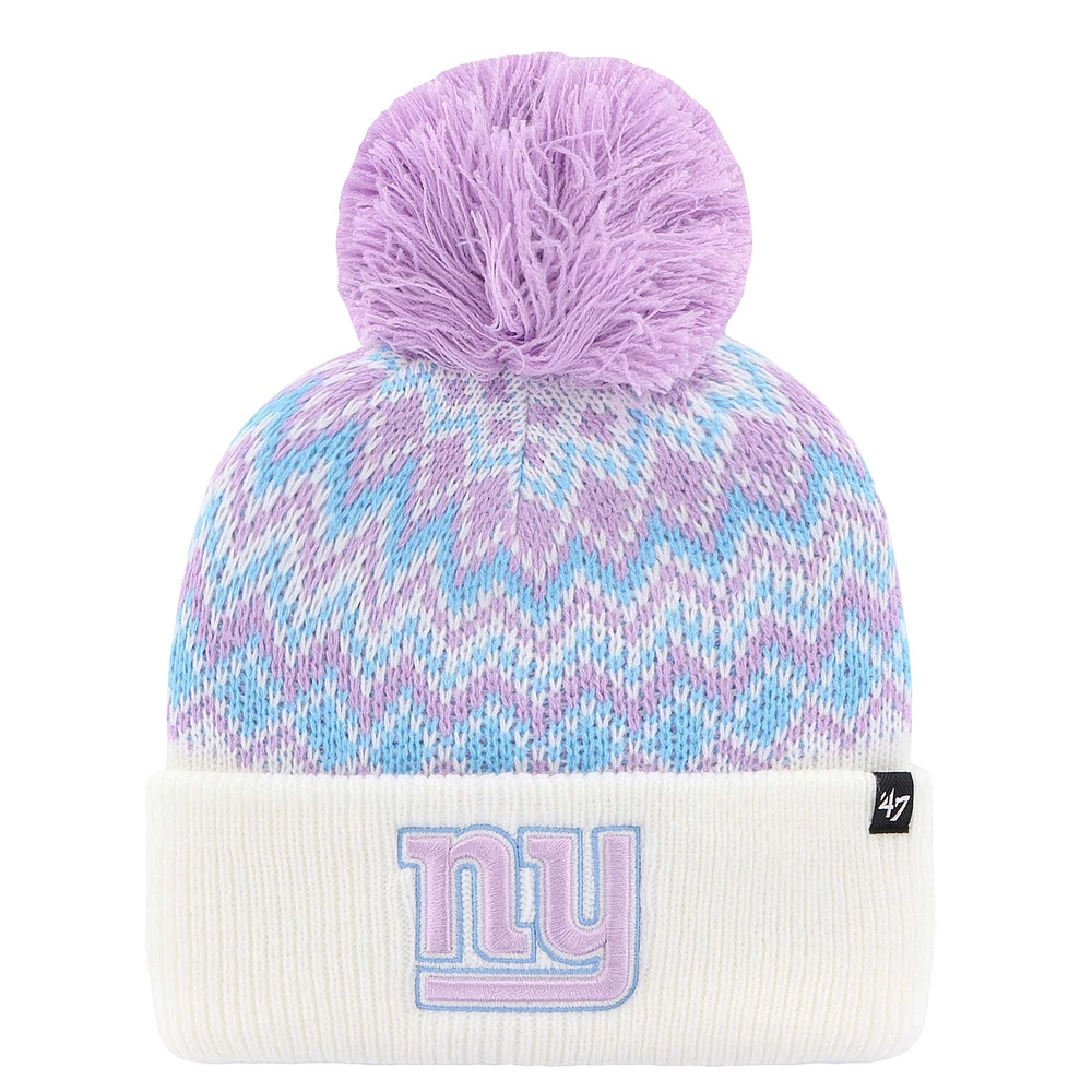 Girls Youth '47  White New York Giants Elsa Cuffed Knit Hat with Pom