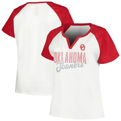 Women's Profile White/Crimson Oklahoma Sooners Plus Best Squad Shimmer Raglan Notch Neck T-Shirt