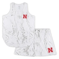 Women's Profile White Nebraska Huskers Plus Marble Tank and Shorts Set