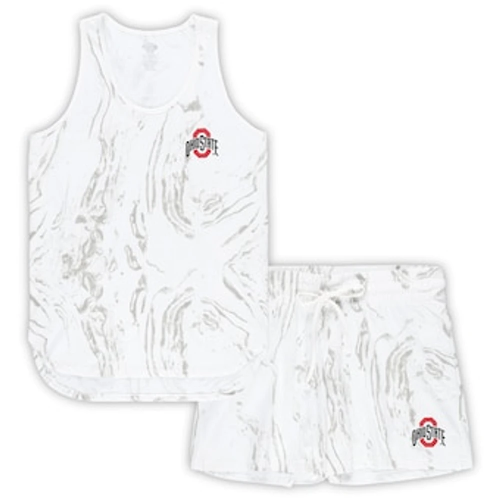 Women's Profile White Ohio State Buckeyes Plus Marble Tank and Shorts Set