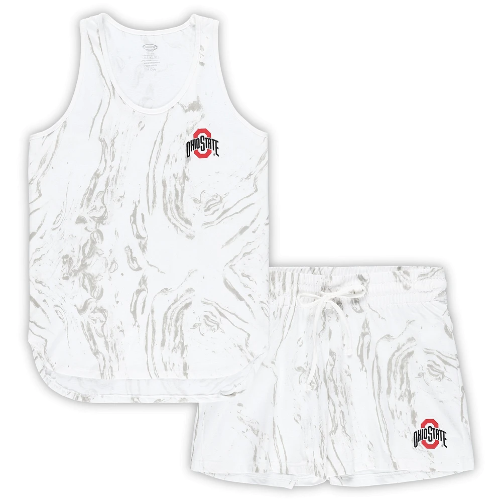 Women's Profile White Ohio State Buckeyes Plus Marble Tank and Shorts Set