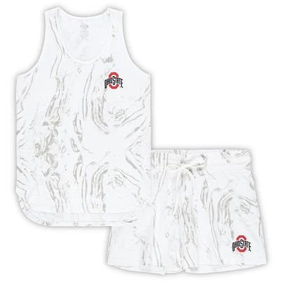 Women's Profile White Ohio State Buckeyes Plus Marble Tank and Shorts Set