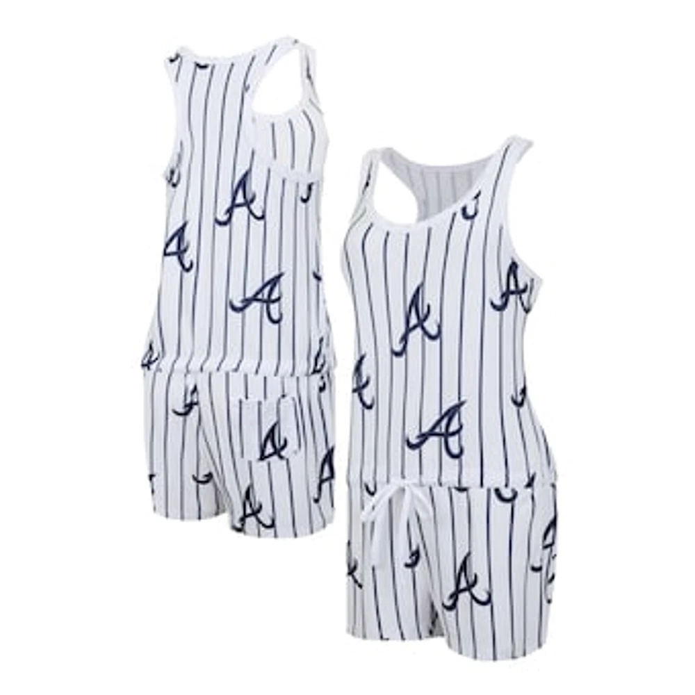 Women's Concepts Sport White Atlanta Braves Reel Pinstripe Knit Racerback Romper