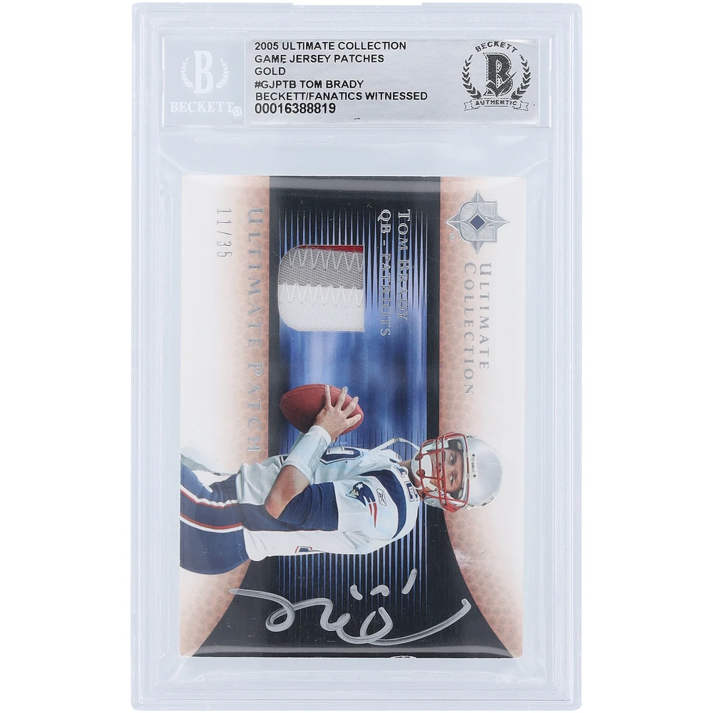 Tom Brady New England Patriots Autographed 2005 Upper Deck Ultimate Collection Tri-Color Relic #GJP-TB #11/35 Beckett Fanatics Witnessed Authenticated Card