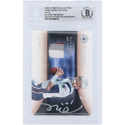 Tom Brady New England Patriots Autographed 2005 Upper Deck Ultimate Collection Tri-Color Relic #GJP-TB #11/35 Beckett Fanatics Witnessed Authenticated Card