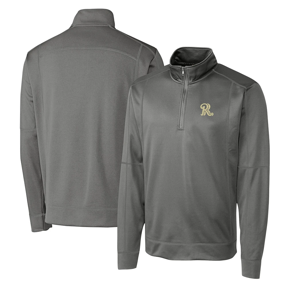 Men's Cutter & Buck Gray Frisco RoughRiders Clique Helsa Performance Half-Zip Knit Pullover