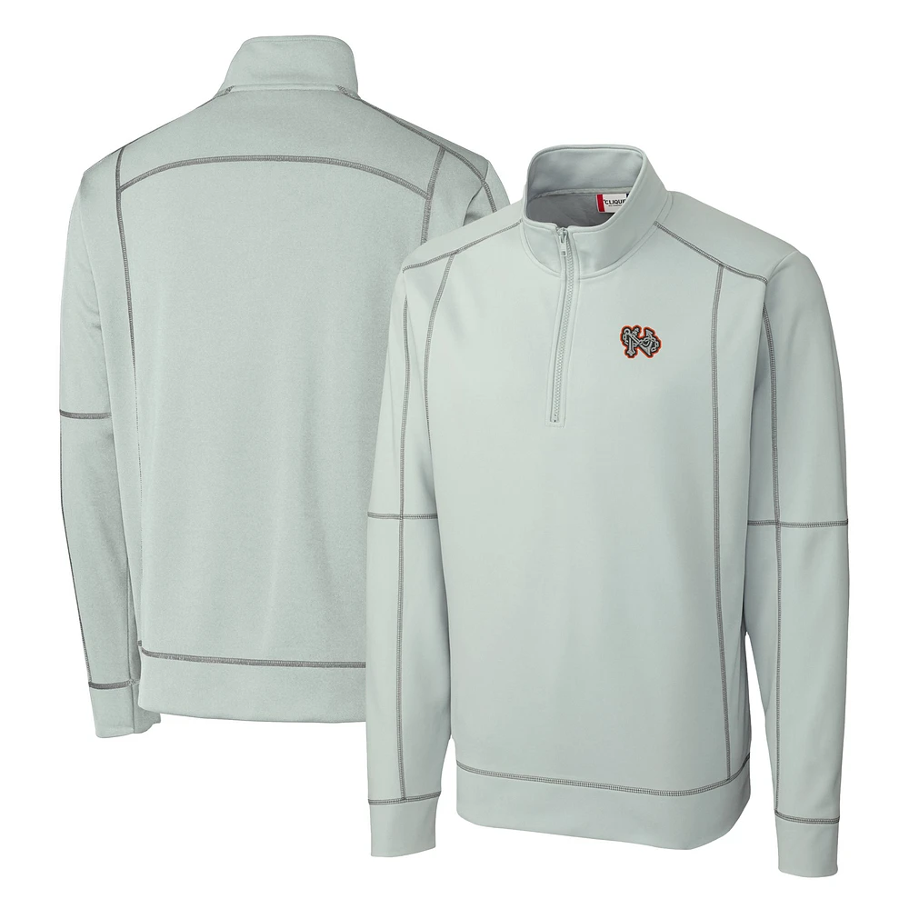 Men's Cutter & Buck Gray Norfolk Tides Clique Helsa Performance Half-Zip Knit Pullover