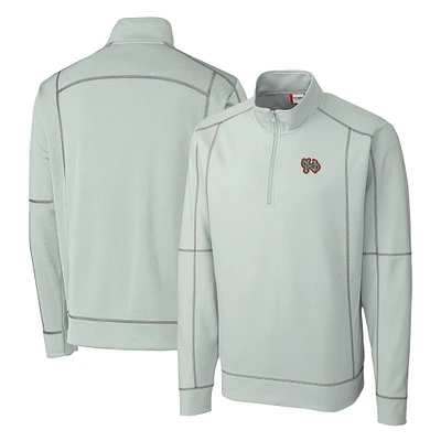 Men's Cutter & Buck Gray Norfolk Tides Clique Helsa Performance Half-Zip Knit Pullover