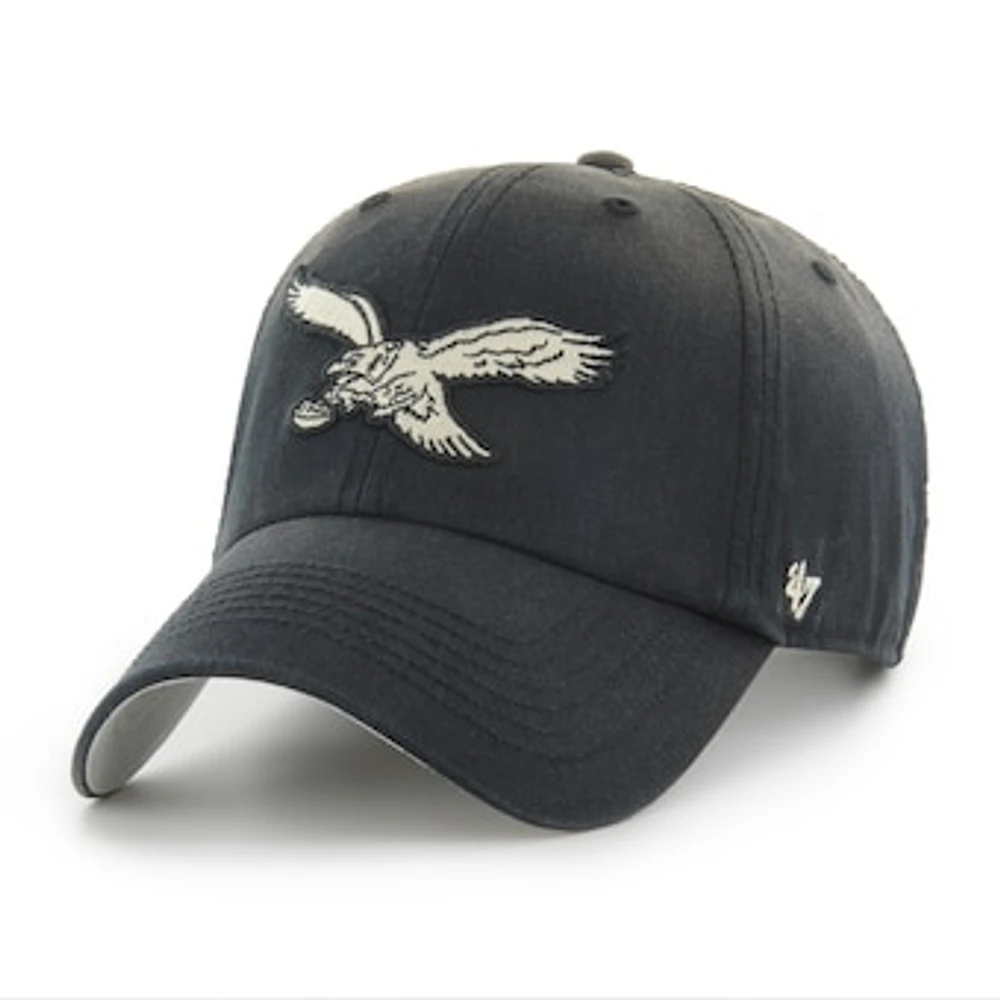 Men's '47  Black Philadelphia Eagles Dusted Relaxed Clean Up Adjustable Hat