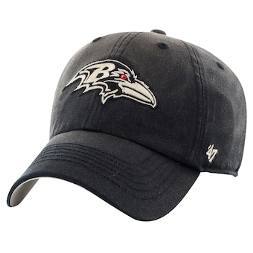 Men's '47  Black Baltimore Ravens Dusted Relaxed Clean Up Adjustable Hat