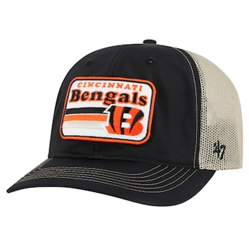 Men's '47 Black/Natural Cincinnati Bengals Campscape Relaxed Trucker Adjustable Hat