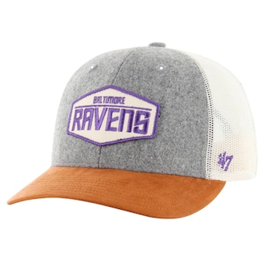 Men's '47 Heather Gray/Tan Baltimore Ravens Drover Trucker Adjustable Hat