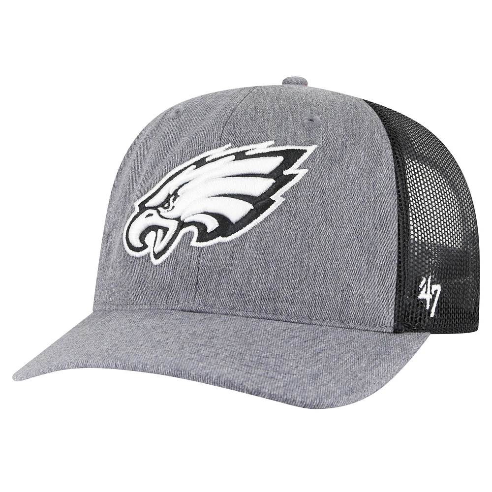 Men's '47 Heather Charcoal Philadelphia Eagles Carbon Trucker Adjustable Hat