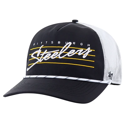 Men's '47 Black/White Pittsburgh Steelers Downburst Relaxed Hitch Trucker Adjustable Hat