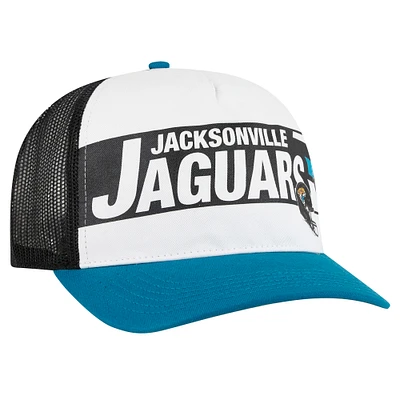 Men's '47 White/Teal Jacksonville Jaguars Stack Line Hitch Trucker Adjustable Hat