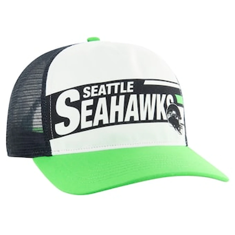 Men's '47 White/Neon Green Seattle Seahawks Stack Line Hitch Trucker Adjustable Hat