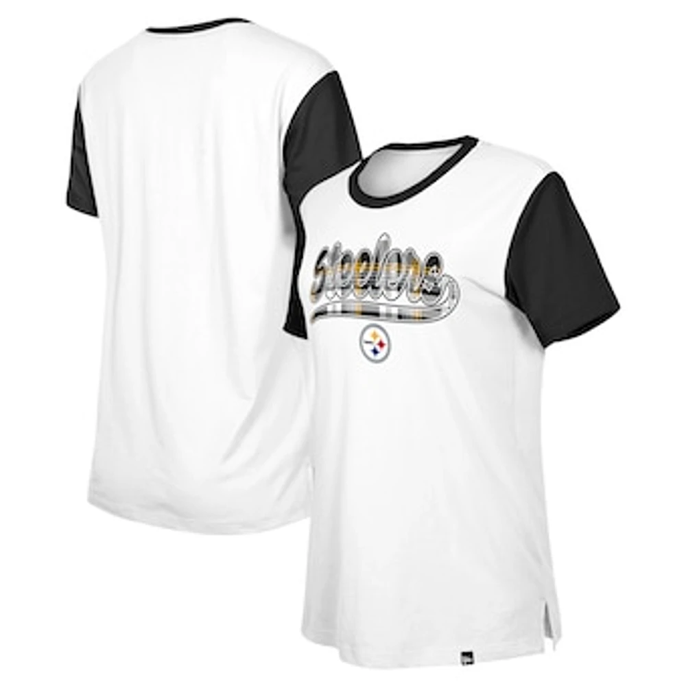 Women's New Era White/Black Pittsburgh Steelers 3rd Down T-Shirt