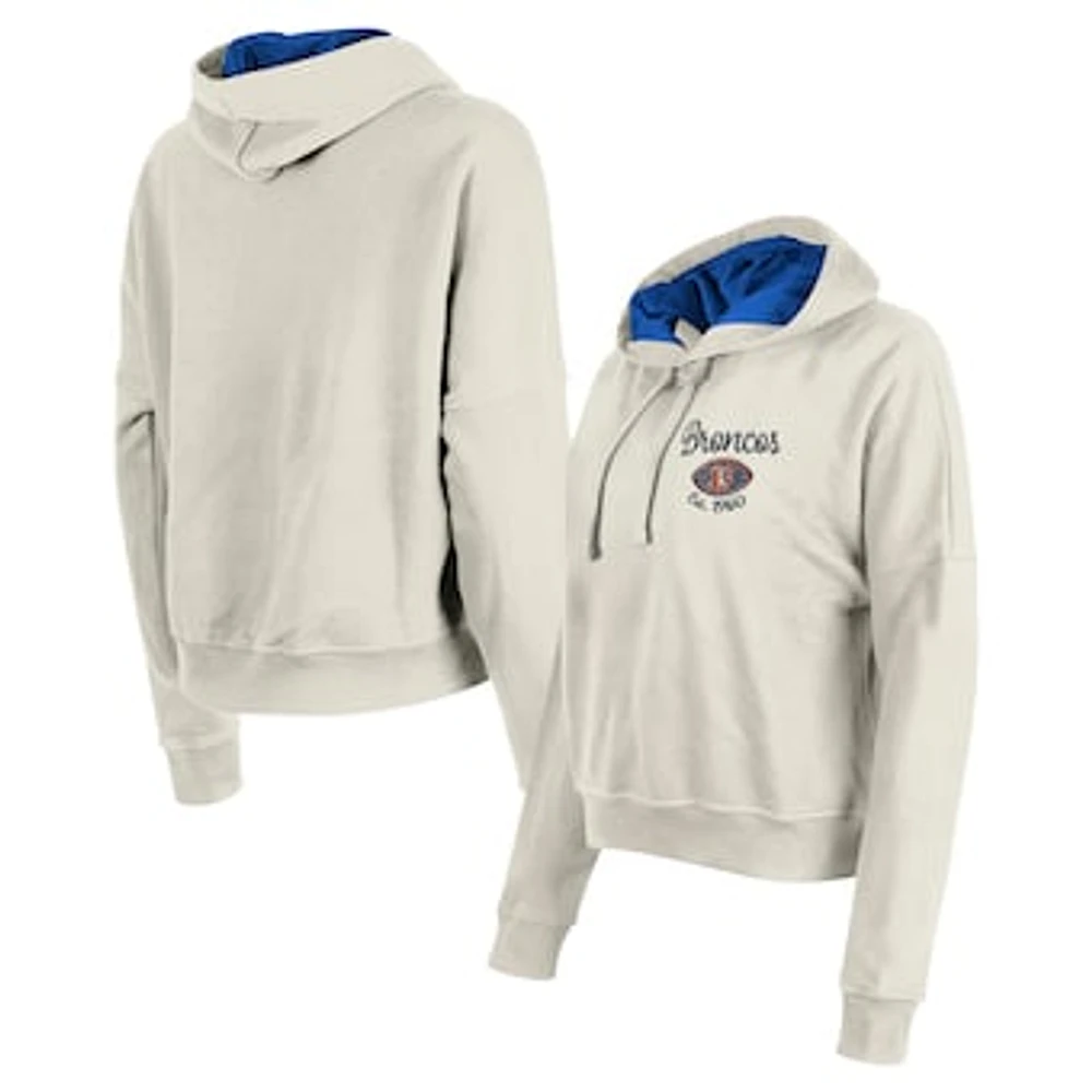 Women's New Era Cream Denver Broncos 3rd Down Historic Pullover Hoodie