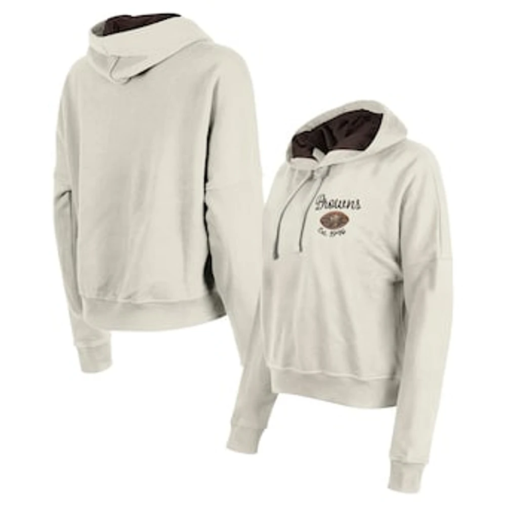 Women's New Era Cream Cleveland Browns 3rd Down Historic Pullover Hoodie