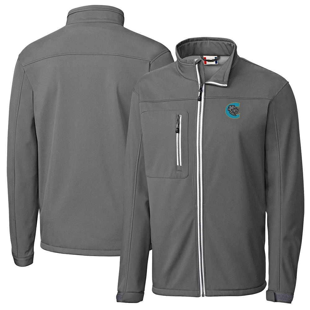 Men's Cutter & Buck Steel Charlotte Knights Clique Telemark Eco Stretch Softshell Full-Zip Jacket