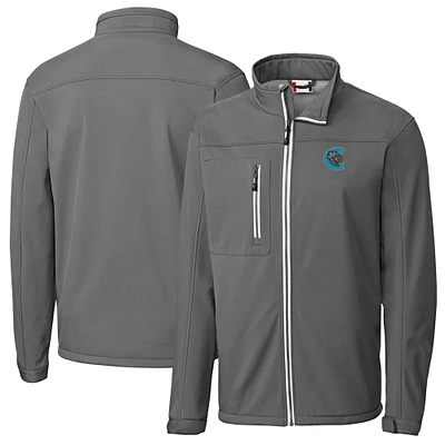 Men's Cutter & Buck  Steel Charlotte Knights Clique Telemark Eco Stretch Softshell Full-Zip Jacket