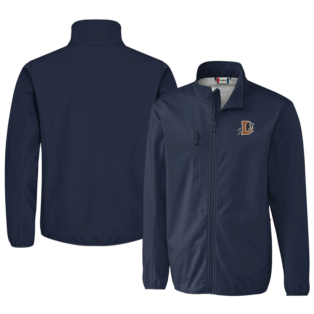 Men's Cutter & Buck Navy Durham Bulls Clique Trail Eco Stretch Softshell Full-Zip Jacket