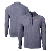 Men's Cutter & Buck  Heather Navy Greenville Drive Adapt Eco Knit Recycled Quarter-Zip Pullover