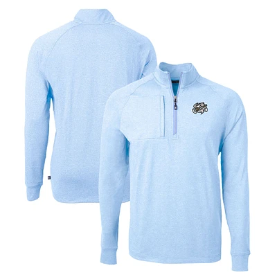 Men's Cutter & Buck  Heather Powder Blue Omaha Storm Chasers Adapt Eco Knit Recycled Quarter-Zip Pullover