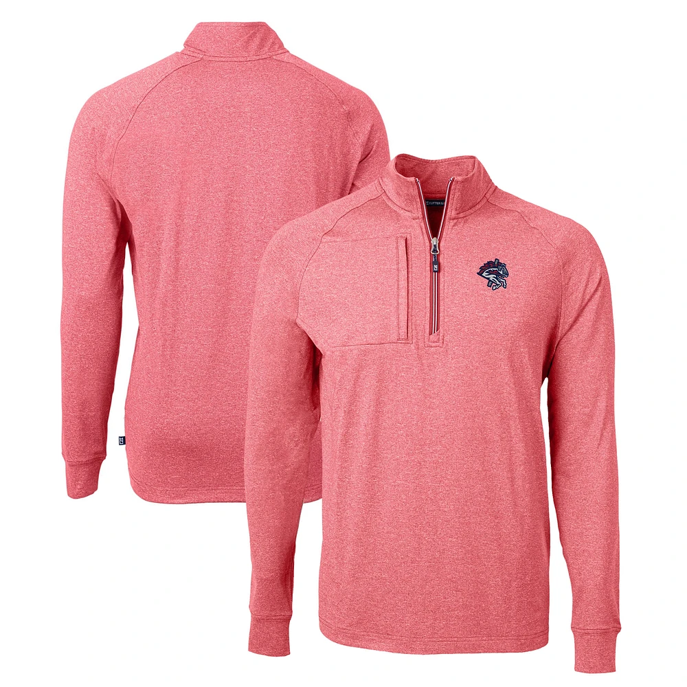 Men's Cutter & Buck Heather Binghamton Rumble Ponies Adapt Eco Knit Recycled Quarter-Zip Pullover