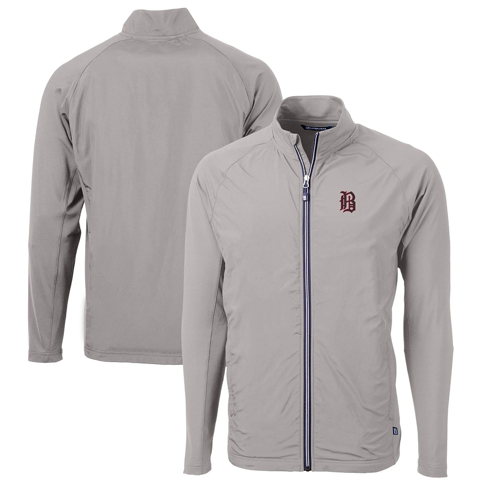 Men's Cutter & Buck Gray Birmingham Barons Adapt Eco Knit Hybrid Recycled Full-Zip Jacket