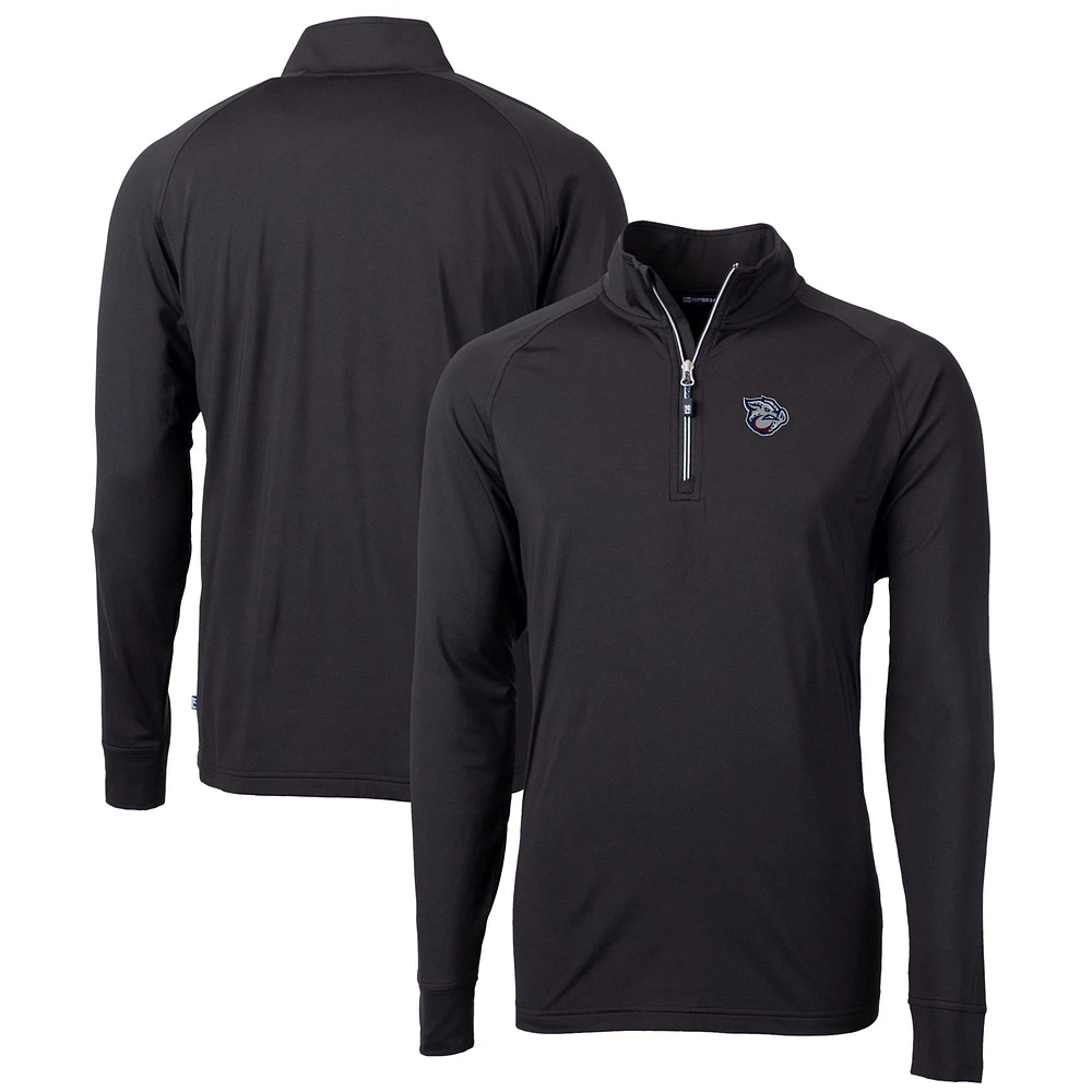 Men's Cutter & Buck Black Lehigh Valley IronPigs Adapt Eco Knit Stretch Recycled Quarter-Zip Pullover